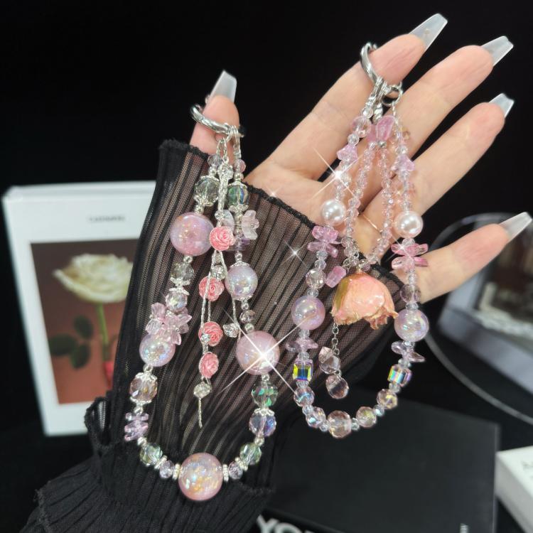 Pink Rose Real Flower Double-Layer Mobile PhoneChain - Lanyards & Wrist Straps by buy2fix | Online Shopping UK | buy2fix