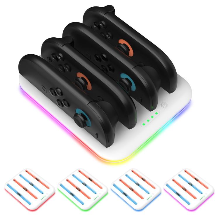 For Nintendo Switch 2 Game Handle 4 Seat Horizontal Charging Cradle With RGB Dazzling Lights(White) - Charger & Power by buy2fix | Online Shopping UK | buy2fix