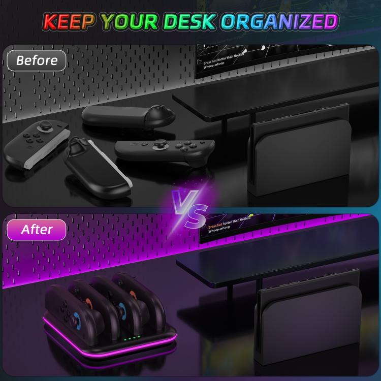 For Nintendo Switch 2 Game Handle 4 Seat Horizontal Charging Cradle With RGB Dazzling Lights(Black) - Charger & Power by buy2fix | Online Shopping UK | buy2fix