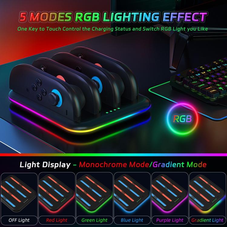 For Nintendo Switch 2 Game Handle 4 Seat Horizontal Charging Cradle With RGB Dazzling Lights(White) - Charger & Power by buy2fix | Online Shopping UK | buy2fix