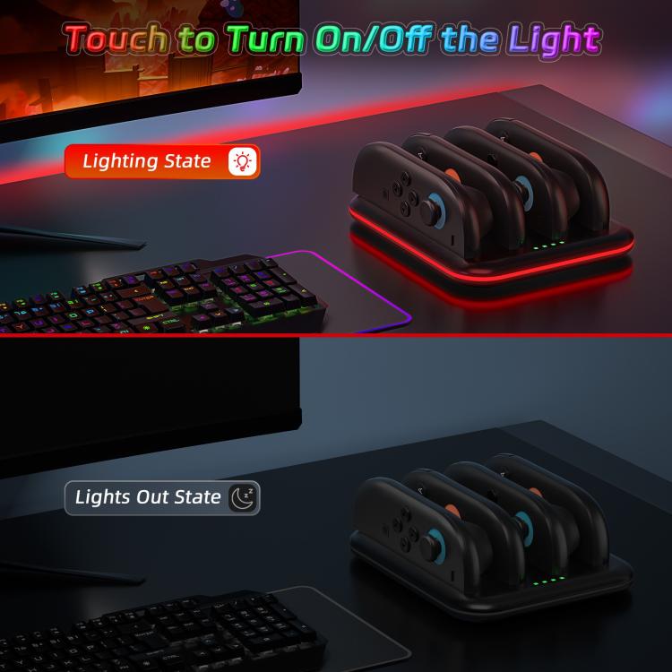 For Nintendo Switch 2 Game Handle 4 Seat Horizontal Charging Cradle With RGB Dazzling Lights(Black) - Charger & Power by buy2fix | Online Shopping UK | buy2fix