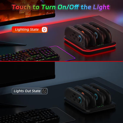 For Nintendo Switch 2 Game Handle 4 Seat Horizontal Charging Cradle With RGB Dazzling Lights(Black) - Charger & Power by buy2fix | Online Shopping UK | buy2fix