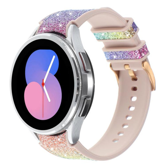 For Samsung Galaxy Watch 7 40 / 44mm Glitter Silicone Hybrid Leather Watch Band(Rainbow)