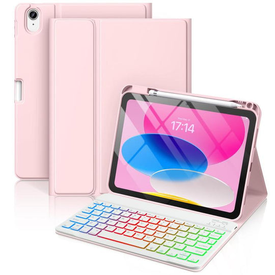 For iPad 2025 Bluetooth Keyboard Silicone Leather Tablet Case with Pen Slot(Cherry Pink)