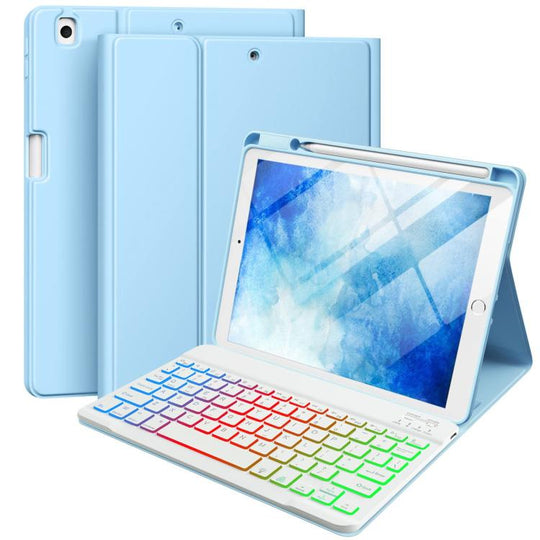 For iPad 2022 Bluetooth Keyboard Silicone Leather Tablet Case with Pen Slot(Sky Blue)