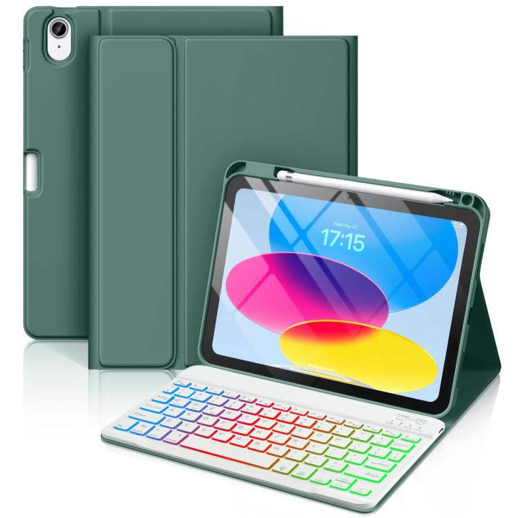 For iPad Air 11 2025 / 2024 Bluetooth Keyboard Silicone Leather Tablet Case with Pen Slot(Dark Night Green) - For iPad Air by buy2fix | Online Shopping UK | buy2fix