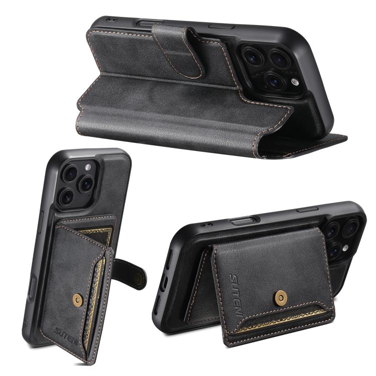 For iPhone 16 Pro Suteni Q05S1 3-in-1 Detachable Wallet MagSafe Leather Phone Case(Black) - iPhone 16 Pro Cases by Suteni | Online Shopping UK | buy2fix