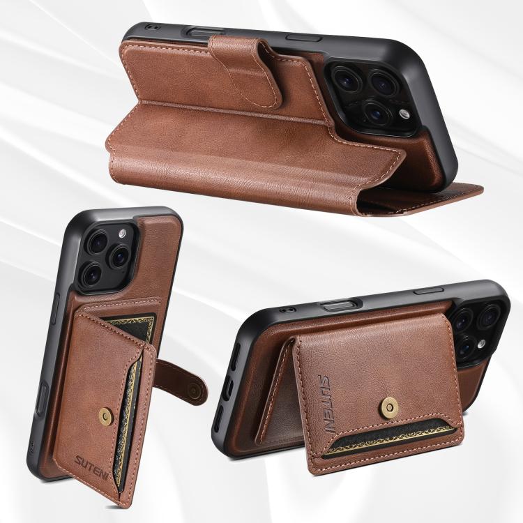 For iPhone 16 Pro Suteni Q05S1 3-in-1 Detachable Wallet MagSafe Leather Phone Case(Brown) - iPhone 16 Pro Cases by Suteni | Online Shopping UK | buy2fix