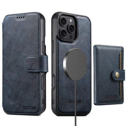 For iPhone 16 Pro Suteni Q05S1 3-in-1 Detachable Wallet MagSafe Leather Phone Case(Blue) - iPhone 16 Pro Cases by Suteni | Online Shopping UK | buy2fix