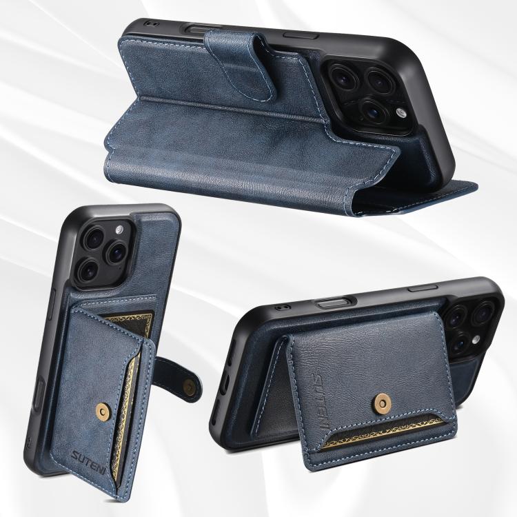 For iPhone 16 Pro Suteni Q05S1 3-in-1 Detachable Wallet MagSafe Leather Phone Case(Blue) - iPhone 16 Pro Cases by Suteni | Online Shopping UK | buy2fix