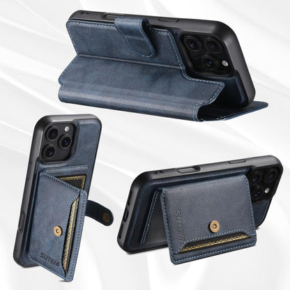 For iPhone 16 Pro Suteni Q05S1 3-in-1 Detachable Wallet MagSafe Leather Phone Case(Blue) - iPhone 16 Pro Cases by Suteni | Online Shopping UK | buy2fix