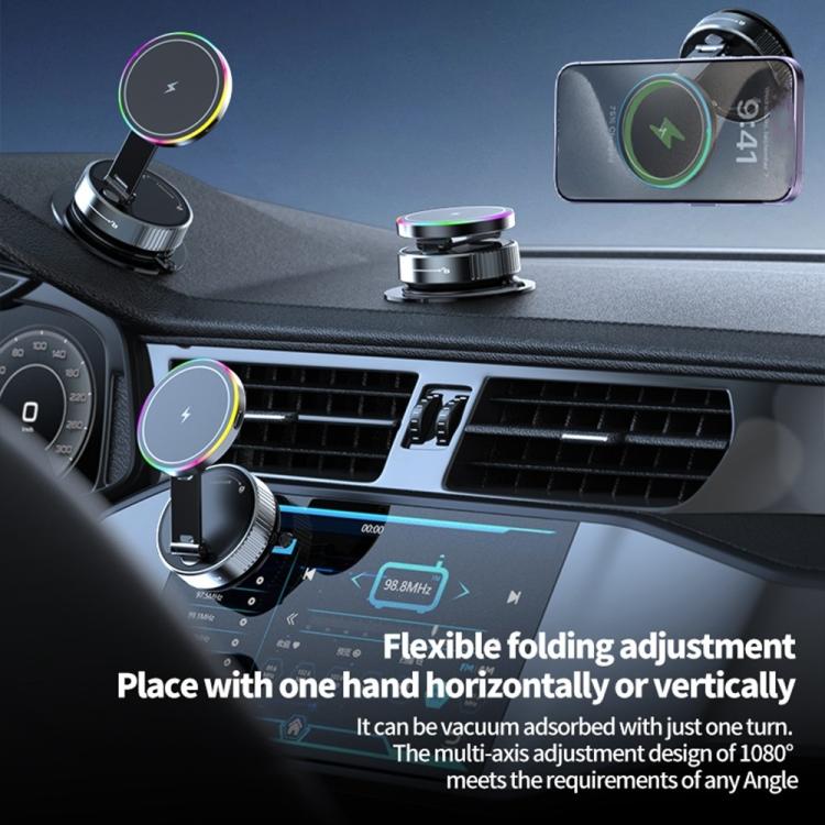 K3 With Colorful Light Rotating Magnetic Car Wireless Charging Vacuum Sucker Phone Stand - Wireless Charger Holders by buy2fix | Online Shopping UK | buy2fix