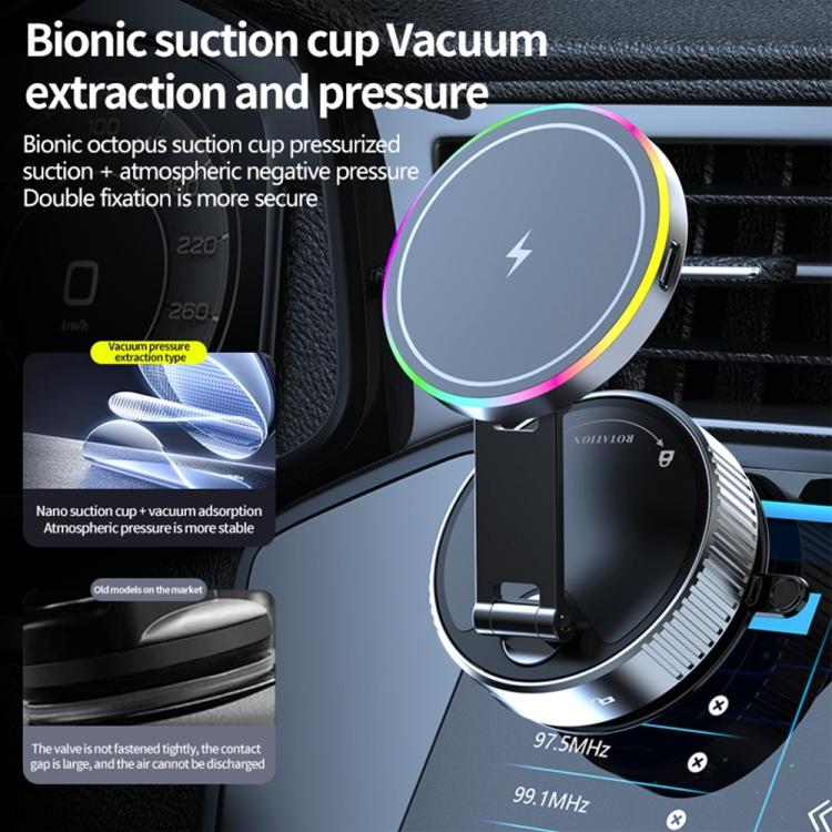 K3 With Colorful Light Rotating Magnetic Car Wireless Charging Vacuum Sucker Phone Stand - Wireless Charger Holders by buy2fix | Online Shopping UK | buy2fix