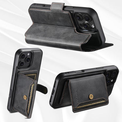 For iPhone 16 Pro Max Suteni Q07S1 3-in-1 Detachable Wallet MagSafe Splicing Leather Phone Case(Black) - iPhone 16 Pro Max Cases by Suteni | Online Shopping UK | buy2fix