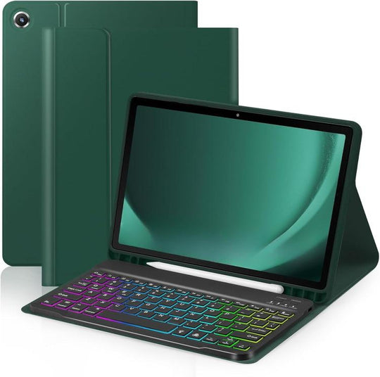 For iPad 10.2 2021 / 2022 Backlit Colorful Bluetooth Keyboard Protective Leather Case(Dark Night Green)