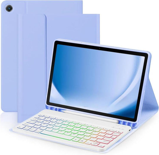 For iPad 10.2 2021 / 2022 Backlit Colorful Bluetooth Keyboard Protective Leather Case(Light Purple)