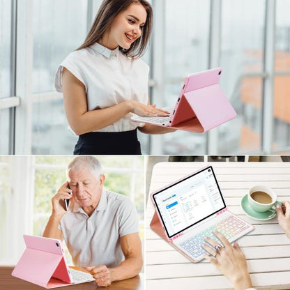 For iPad 10.2 2021 / 2022 Backlit Colorful Bluetooth Keyboard Protective Leather Case(Cherry Pink) - Universal by buy2fix | Online Shopping UK | buy2fix