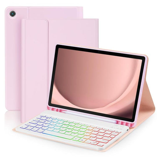 For Samsung Galaxy Tab A9+ Magnetic Gradient Keyboard Silicone Full Cover Leather Case(Cherry Blossom Pink)