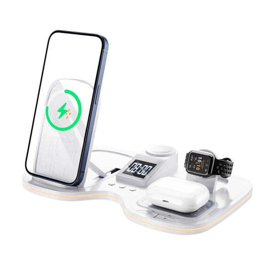 T60 Wireless Charging Station Phone Watch Earbuds Magnetic Desktop Charger with Time Display