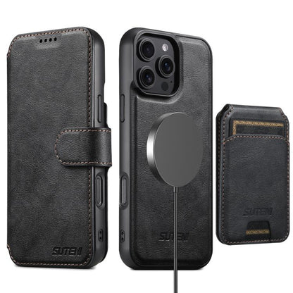 For iPhone 16 Pro Max Suteni Q05S2 3-in-1 Detachable Vertical Flip Wallet MagSafe Leather Phone Case(Black) - iPhone 16 Pro Max Cases by Suteni | Online Shopping UK | buy2fix