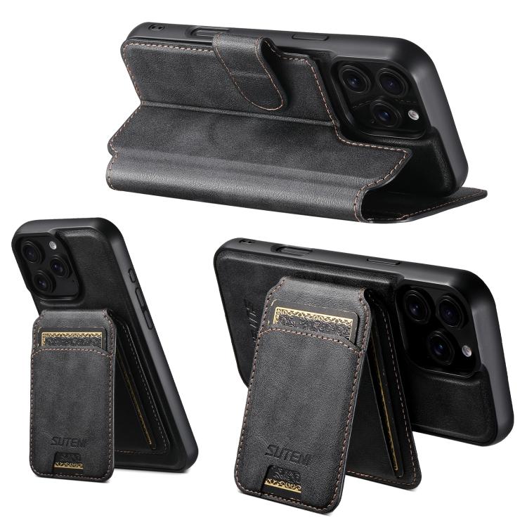 For iPhone 16 Pro Suteni Q05S2 3-in-1 Detachable Vertical Flip Wallet MagSafe Leather Phone Case(Black) - iPhone 16 Pro Cases by Suteni | Online Shopping UK | buy2fix