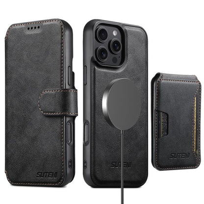 For iPhone 16 Pro Max Suteni Q05S3 3-in-1 Detachable Vertical Flip Wallet MagSafe Leather Phone Case(Black) - iPhone 16 Pro Max Cases by Suteni | Online Shopping UK | buy2fix