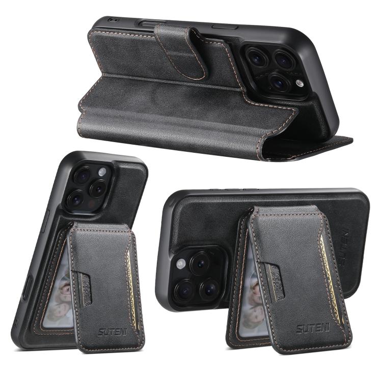 For iPhone 16 Pro Suteni Q05S3 3-in-1 Detachable Vertical Flip Wallet MagSafe Leather Phone Case(Black) - iPhone 16 Pro Cases by Suteni | Online Shopping UK | buy2fix