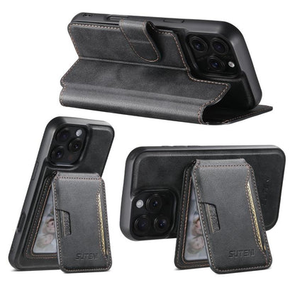 For iPhone 16 Pro Suteni Q05S3 3-in-1 Detachable Vertical Flip Wallet MagSafe Leather Phone Case(Black) - iPhone 16 Pro Cases by Suteni | Online Shopping UK | buy2fix