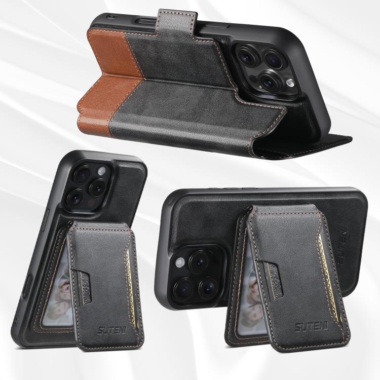 For iPhone 16 Pro Suteni Q06S3 3-in-1 Splicing Detachable Vertical Flip Wallet MagSafe Leather Phone Case(Black) - iPhone 16 Pro Cases by Suteni | Online Shopping UK | buy2fix