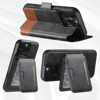 For iPhone 16 Pro Suteni Q06S3 3-in-1 Splicing Detachable Vertical Flip Wallet MagSafe Leather Phone Case(Black) - iPhone 16 Pro Cases by Suteni | Online Shopping UK | buy2fix
