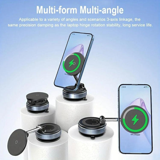 X68W 15W Wireless Charging Vacuum Suction Cup Foldable Car Dashboard Magnetic Phone Holder(White) - Wireless Charger Holders by buy2fix | Online Shopping UK | buy2fix