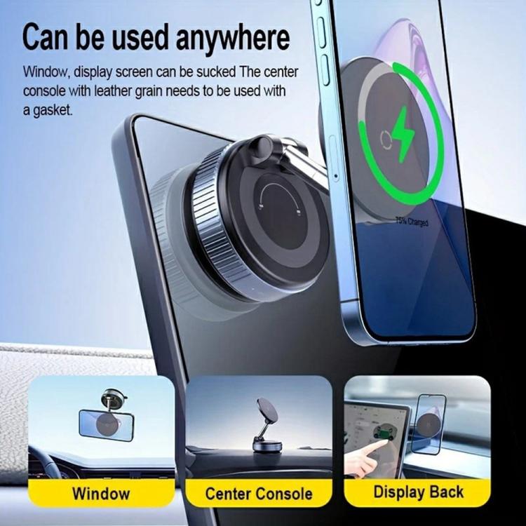 X68W 15W Wireless Charging Vacuum Suction Cup Foldable Car Dashboard Magnetic Phone Holder(Black) - Wireless Charger Holders by buy2fix | Online Shopping UK | buy2fix