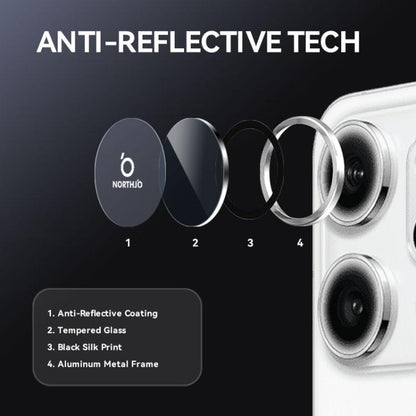 For OPPO Reno14 Global NORTHJO Camera Lens Protector CD Metal Ring Tempered Glass Film(Silver) - OPPO Tempered Glass by NORTHJO | Online Shopping UK | buy2fix