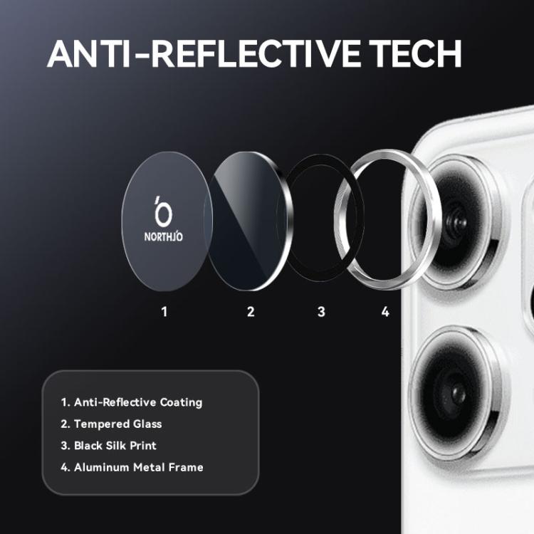 For OPPO Reno14 F 5G NORTHJO Camera Lens Protector CD Metal Ring Tempered Glass Film(Silver) - Reno14 F Tempered Glass by NORTHJO | Online Shopping UK | buy2fix
