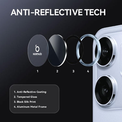 For OPPO Reno14 F 5G NORTHJO Camera Lens Protector CD Metal Ring Tempered Glass Film(Blue) - Reno14 F Tempered Glass by NORTHJO | Online Shopping UK | buy2fix