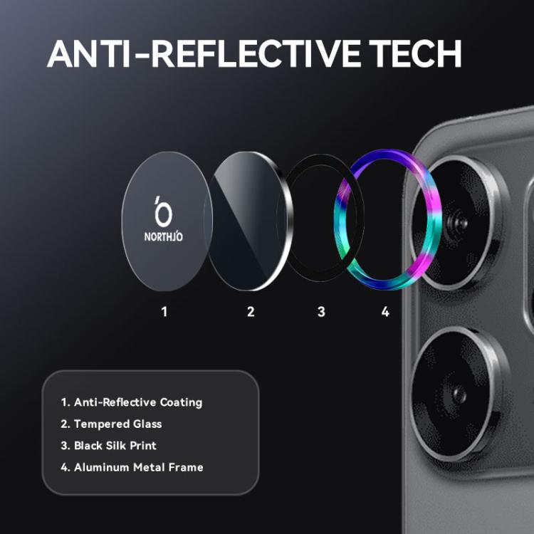 For OPPO Reno14 F 5G NORTHJO Camera Lens Protector CD Metal Ring Tempered Glass Film(Colorful) - Reno14 F Tempered Glass by NORTHJO | Online Shopping UK | buy2fix