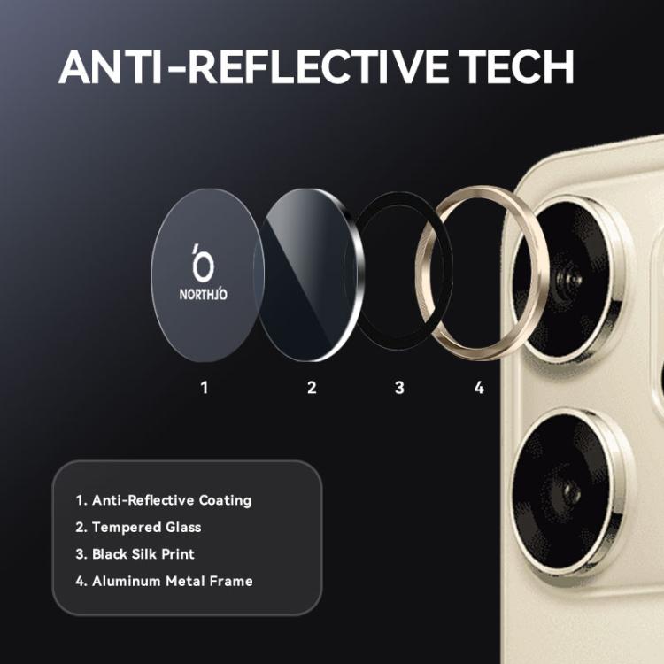 For OPPO Reno14 F 5G NORTHJO Camera Lens Protector CD Metal Ring Tempered Glass Film(Gold) - Reno14 F Tempered Glass by NORTHJO | Online Shopping UK | buy2fix