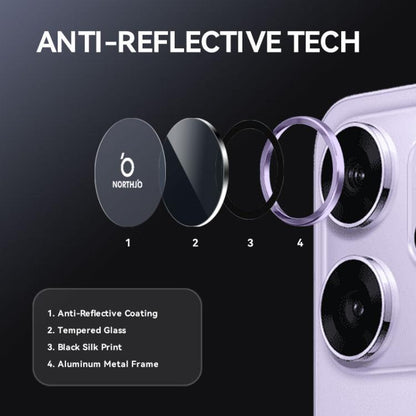 For OPPO Reno14 F 5G NORTHJO Camera Lens Protector CD Metal Ring Tempered Glass Film(Purple) - Reno14 F Tempered Glass by NORTHJO | Online Shopping UK | buy2fix