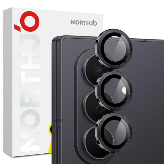 For Galaxy Z Fold7 5G NORTHJO Camera Lens Protector CD Metal Ring Tempered Glass Film(Black)
