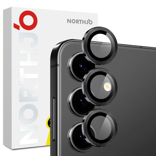 For Galaxy S25 FE 5G NORTHJO Camera Lens Protector CD Metal Ring Tempered Glass Film(Black)