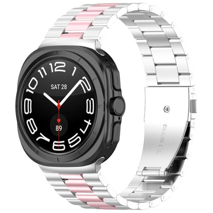 For Samsung Galaxy Watch8 / Watch8 Classic Three Beads Stainless Steel Watch Band with Removal Tool(Silver Pink) - Watch Bands by buy2fix | Online Shopping UK | buy2fix