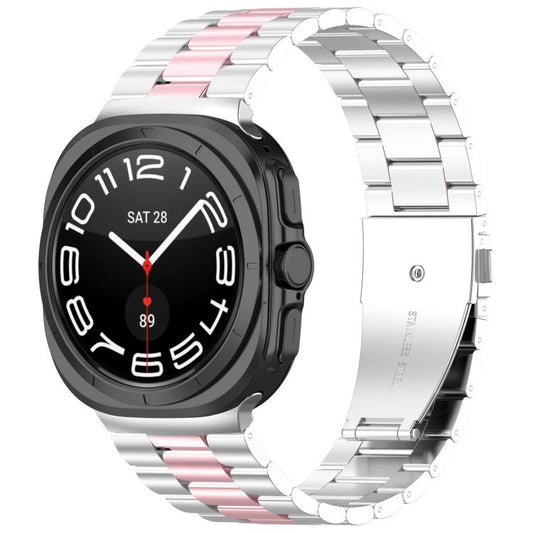 For Samsung Galaxy Watch8 / Watch8 Classic Three Beads Stainless Steel Watch Band with Removal Tool(Silver Pink) - Watch Bands by buy2fix | Online Shopping UK | buy2fix