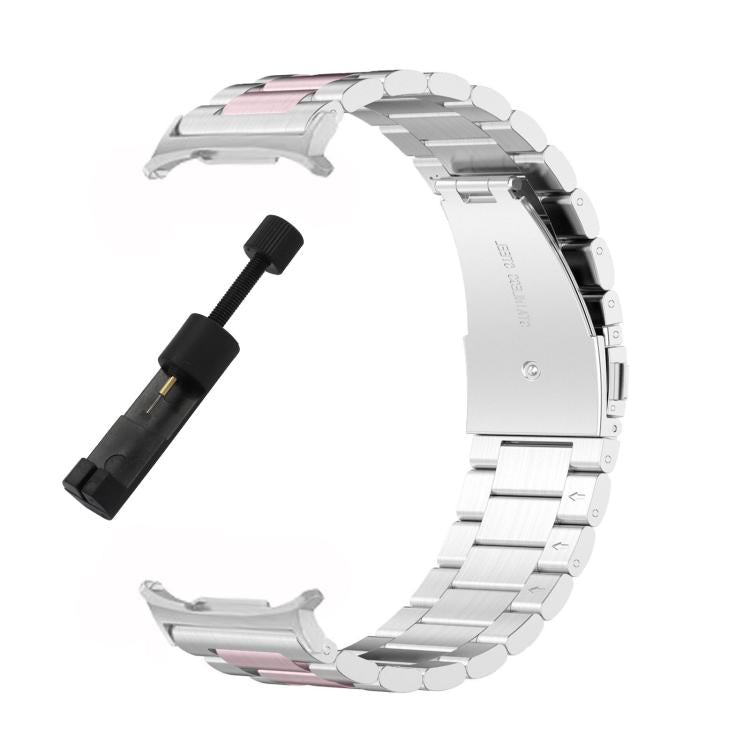 For Samsung Galaxy Watch8 / Watch8 Classic Three Beads Stainless Steel Watch Band with Removal Tool(Silver Pink) - Watch Bands by buy2fix | Online Shopping UK | buy2fix