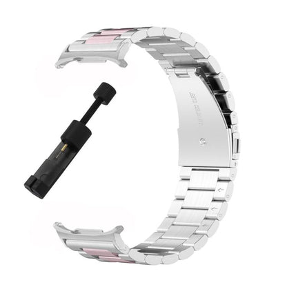 For Samsung Galaxy Watch8 / Watch8 Classic Three Beads Stainless Steel Watch Band with Removal Tool(Silver Pink) - Watch Bands by buy2fix | Online Shopping UK | buy2fix