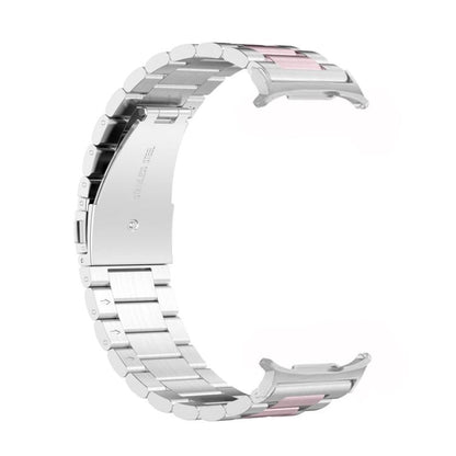 For Samsung Galaxy Watch8 / Watch8 Classic Three Beads Stainless Steel Watch Band with Removal Tool(Silver Pink) - Watch Bands by buy2fix | Online Shopping UK | buy2fix