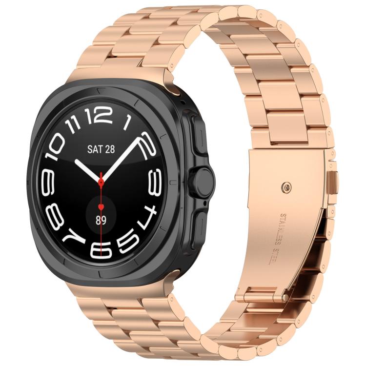 For Samsung Galaxy Watch8 / Watch8 Classic Three Beads Stainless Steel Watch Band with Removal Tool(Rose Gold) - Watch Bands by buy2fix | Online Shopping UK | buy2fix