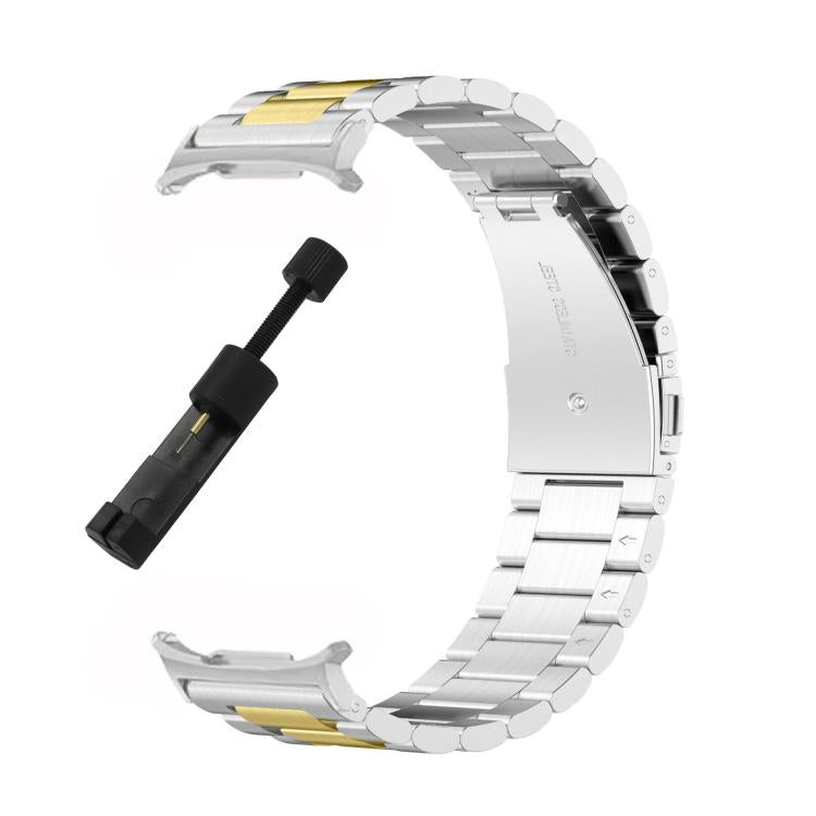 For Samsung Galaxy Watch8 / Watch8 Classic Three Beads Stainless Steel Watch Band with Removal Tool(Silver Gold) - Watch Bands by buy2fix | Online Shopping UK | buy2fix
