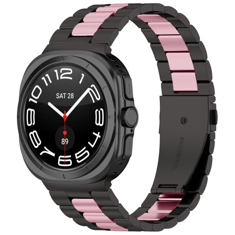 For Samsung Galaxy Watch8 / Watch8 Classic Three Beads Stainless Steel Watch Band with Removal Tool(Black Pink) - Watch Bands by buy2fix | Online Shopping UK | buy2fix