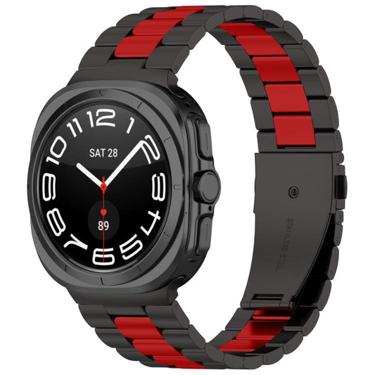 For Samsung Galaxy Watch8 / Watch8 Classic Three Beads Stainless Steel Watch Band with Removal Tool(Black Red) - Watch Bands by buy2fix | Online Shopping UK | buy2fix