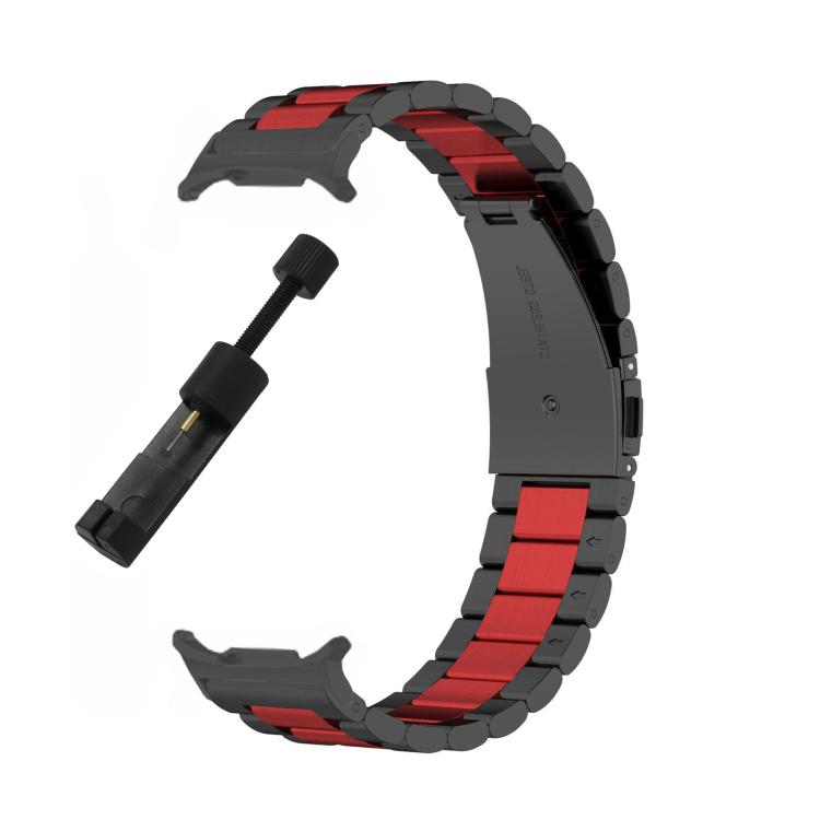 For Samsung Galaxy Watch8 / Watch8 Classic Three Beads Stainless Steel Watch Band with Removal Tool(Black Red) - Watch Bands by buy2fix | Online Shopping UK | buy2fix